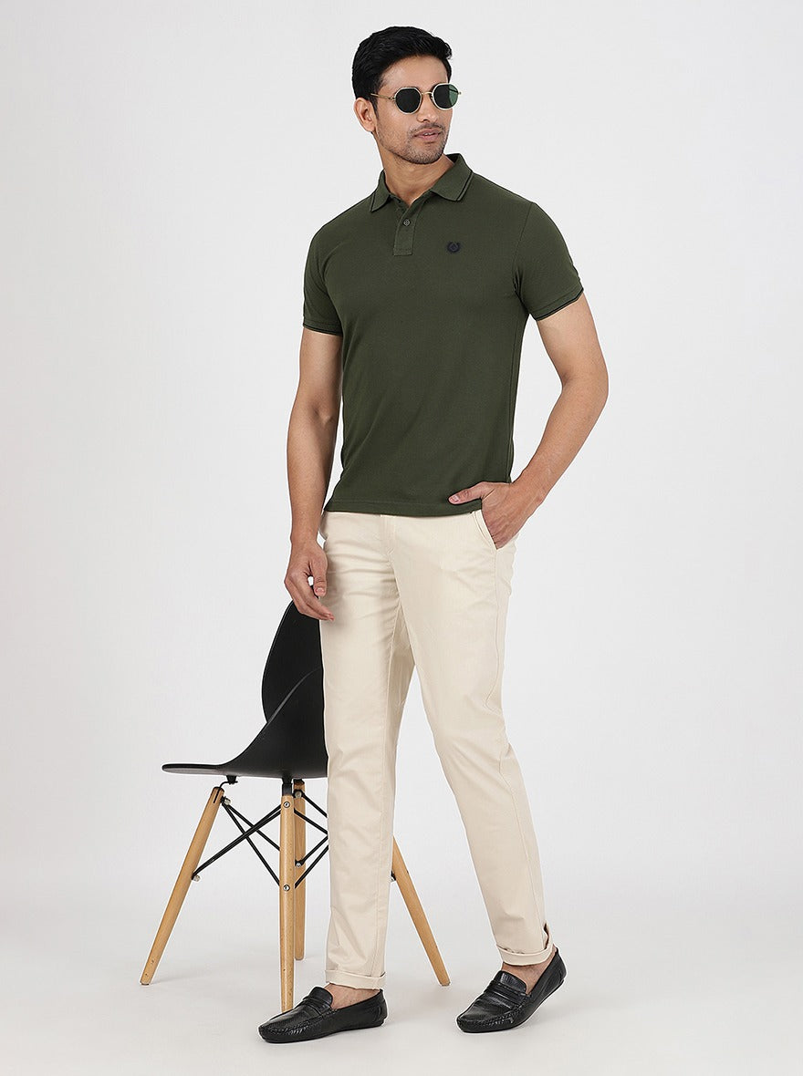 Beige Solid Uno Fit Casual Trouser | JadeBlue