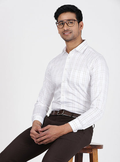 White Checked Slim Fit Formal Shirt | JadeBlue Youth