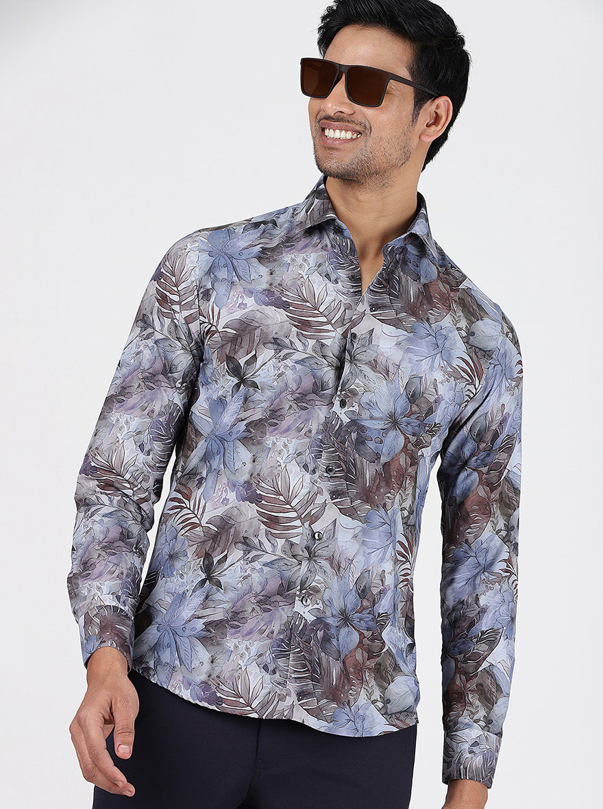 Multicolor Printed Slim Fit Party Wear Shirt JB Studio JadeBlue