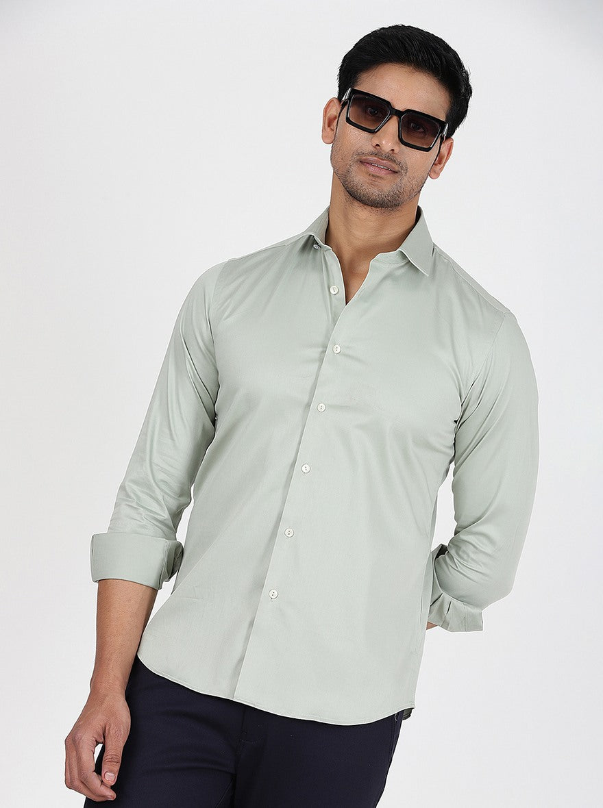 Light Grey Solid Slim Fit Party Wear Shirt | Wyre