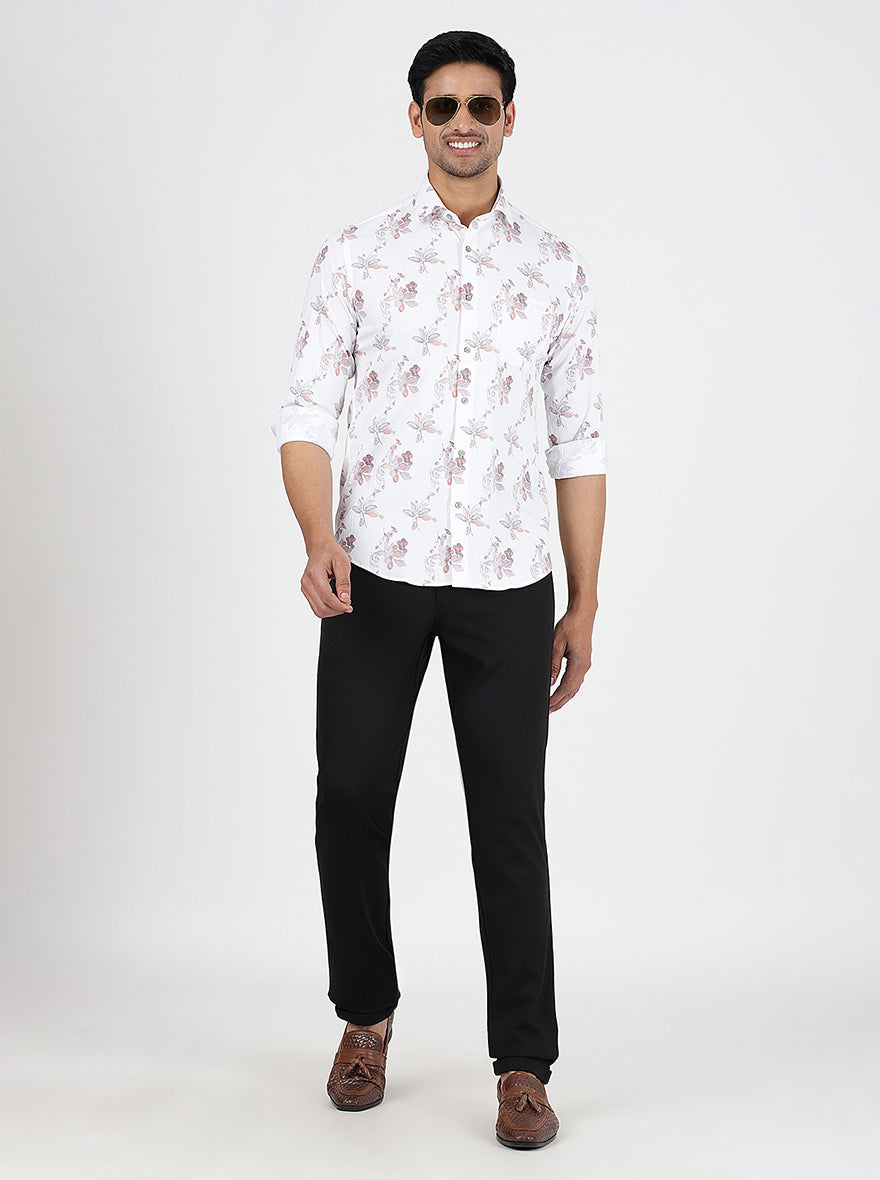 White Printed Slim Fit Party Wear Shirt | Greenfibre