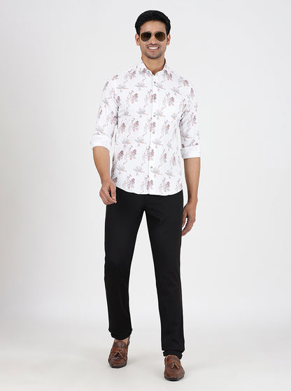 White Printed Slim Fit Party Wear Shirt | Greenfibre