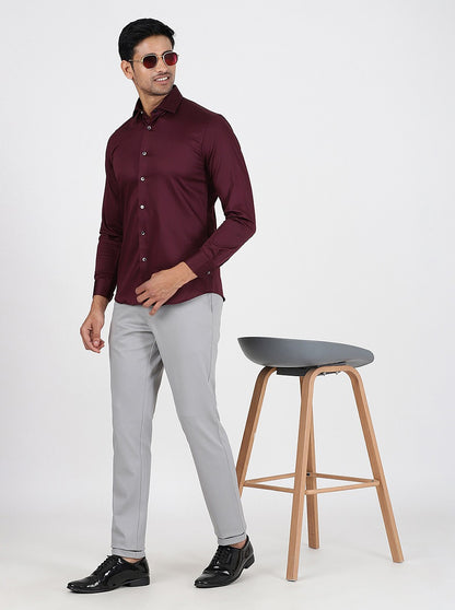 Light Grey Solid Slim Fit Club Wear Trouser | JB Studio