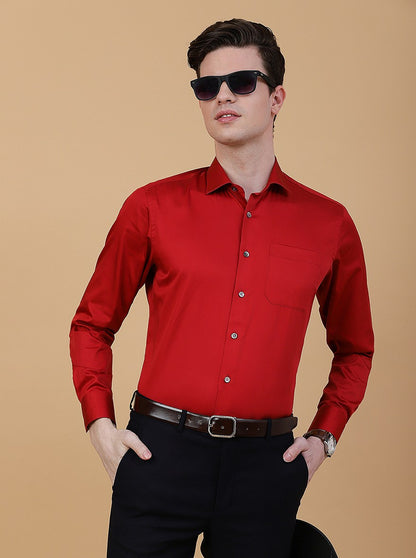 Red Solid Slim Fit Formal Shirt | Metal