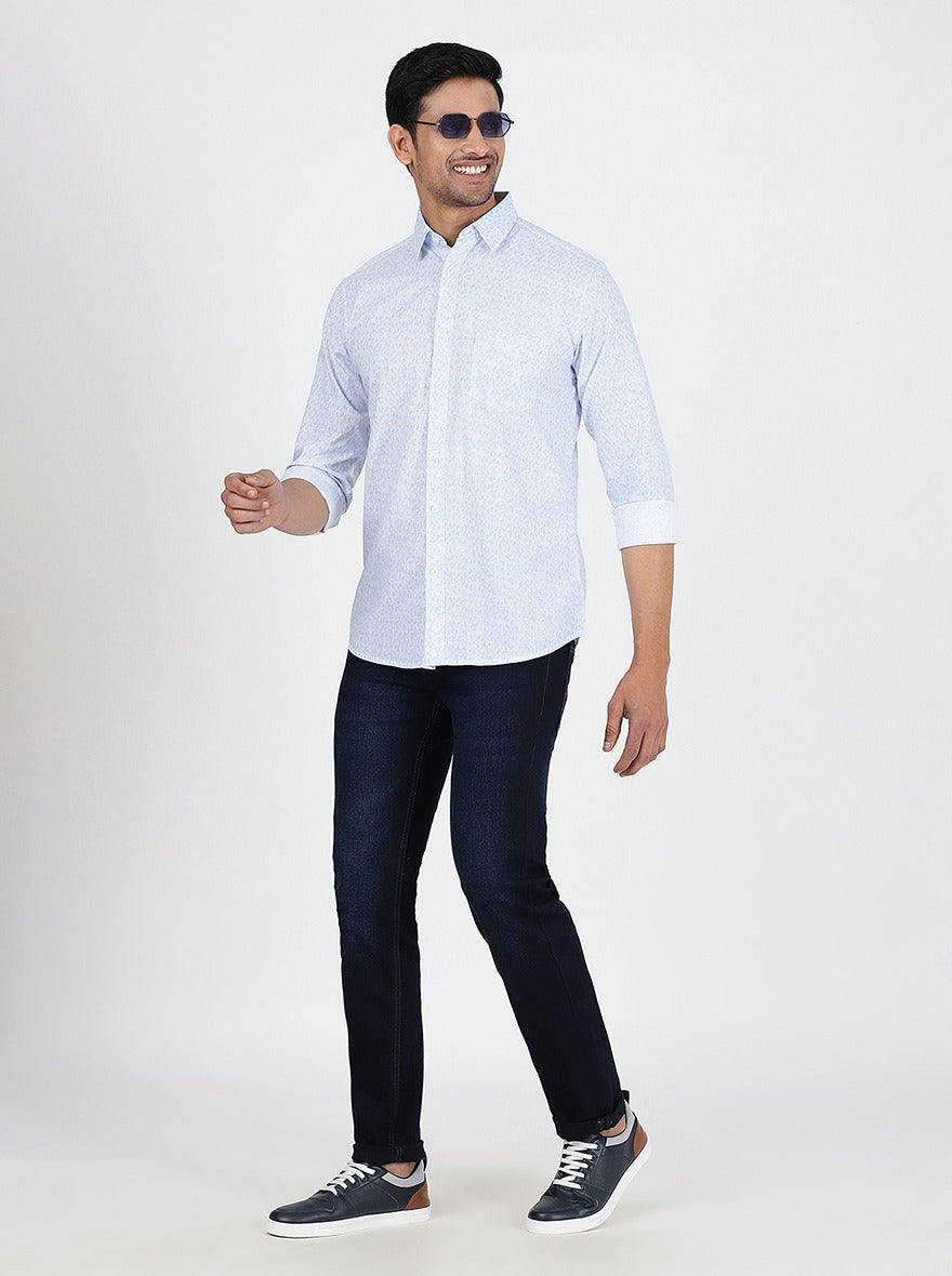 Light Blue Printed Slim Fit Casual Shirt | JadeBlue