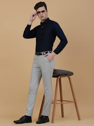 Navy Blue Solid Slim Fit Formal Shirt | Metal