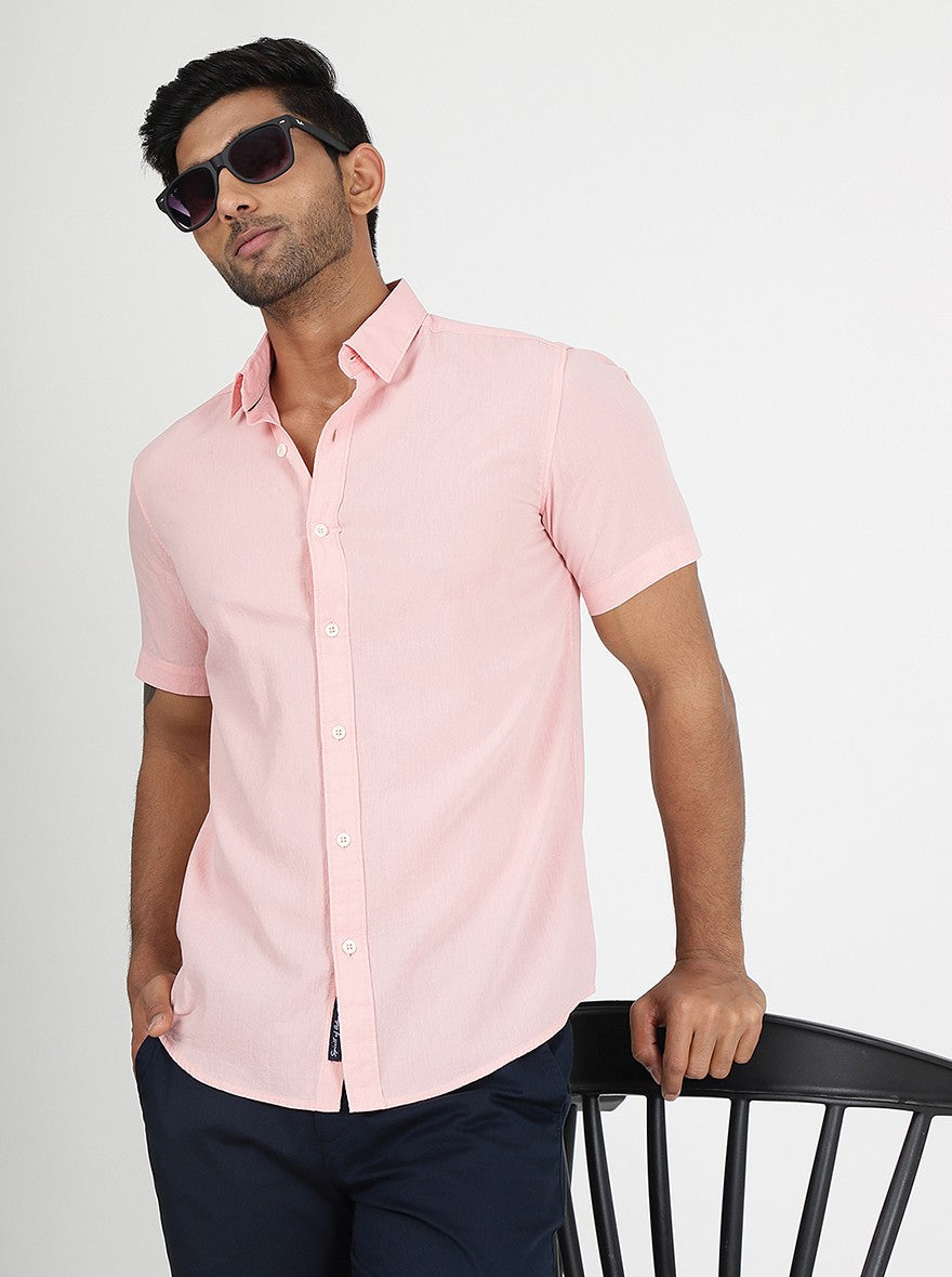 Pink Solid Slim Fit Casual Shirt | JadeBlue