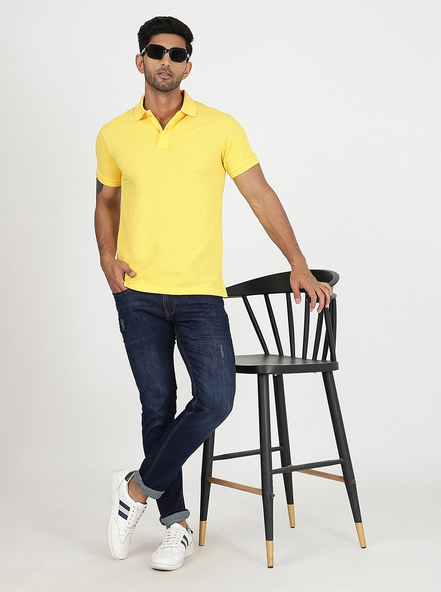 Yellow Solid Slim Fit Polo T-Shirt | Greenfibre