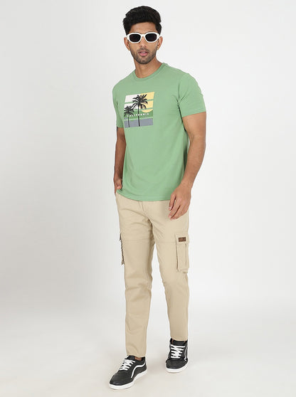 Beige Solid Slim Fit Cargo Pant | JadeBlue