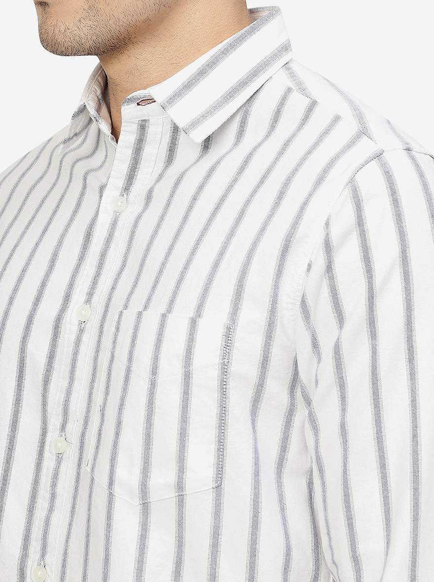 White Striped Slim Fit Casual Shirt | Greenfibre