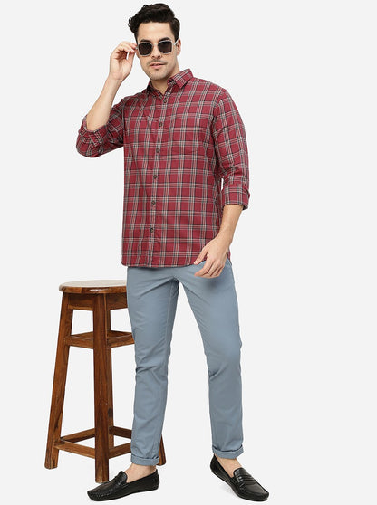 Maroon Checked Slim Fit Casual Shirt | JadeBlue