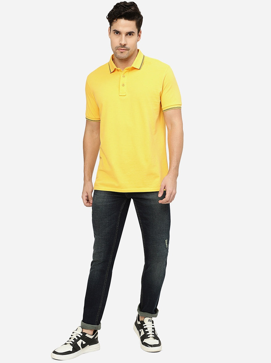 Yellow Solid Slim Fit Polo T-Shirt | JadeBlue