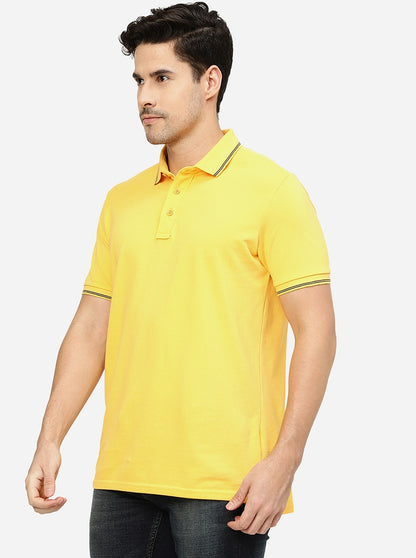 Yellow Solid Slim Fit Polo T-Shirt | JadeBlue