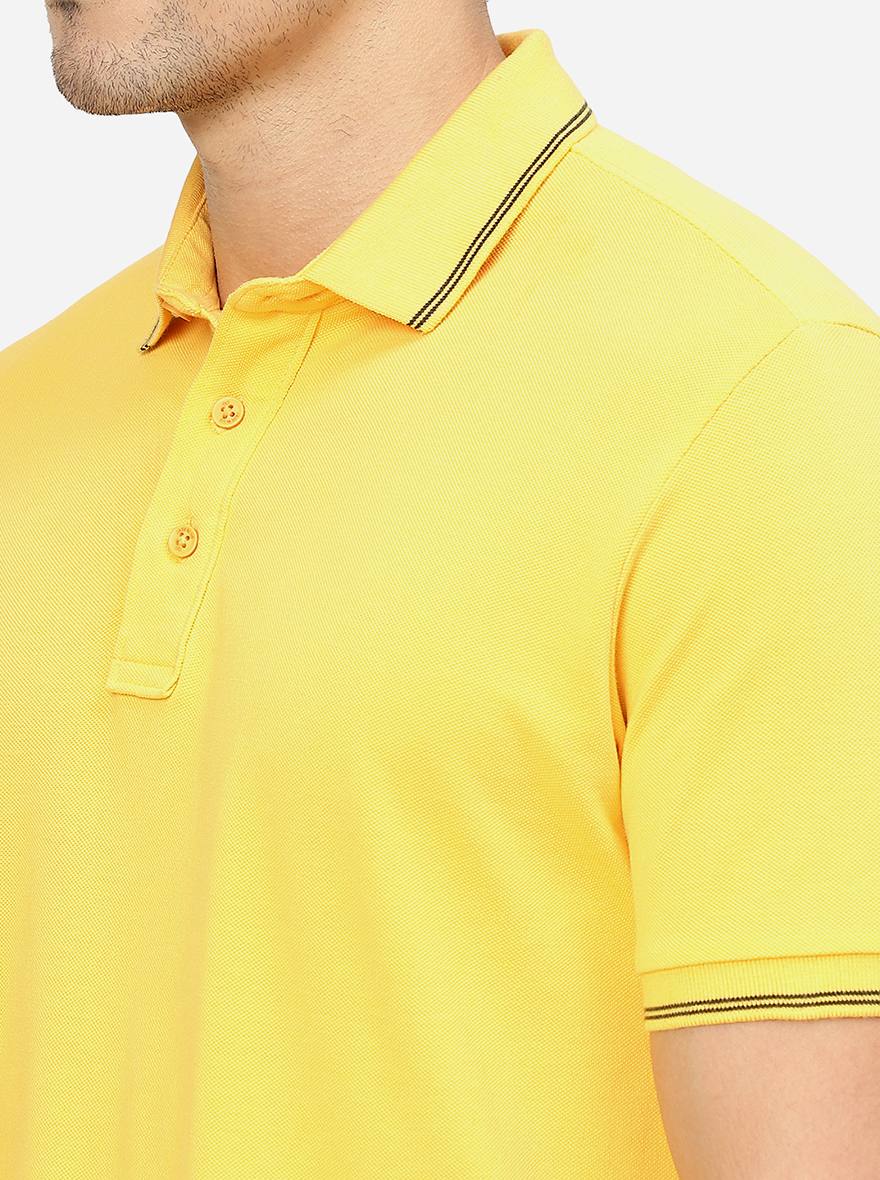 Yellow Solid Slim Fit Polo T-Shirt | JadeBlue