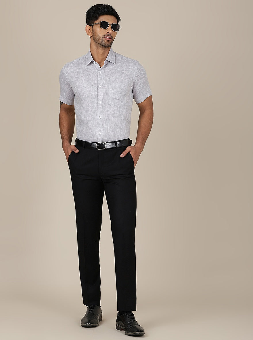 Black Solid Slim Fit Formal Trouser | Metal