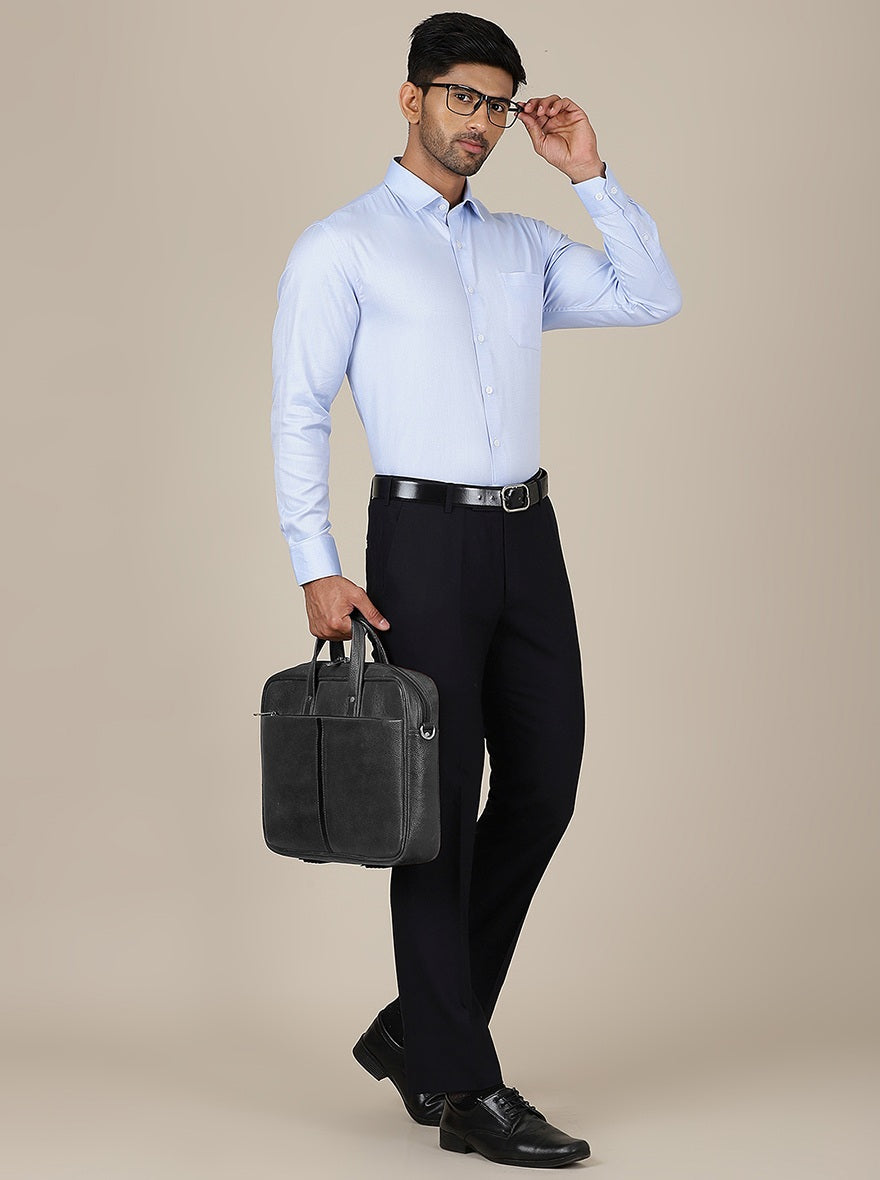 Navy Blue Checked Slim Fit Formal Trouser | Metal