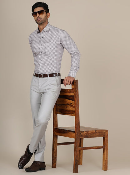 Light Grey Printed Slim Fit Formal Shirt | Greenfibre