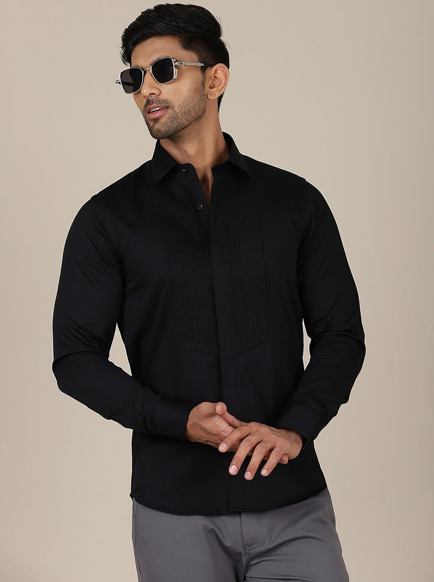Black Solid Slim Fit Party Wear Shirt | Wyre