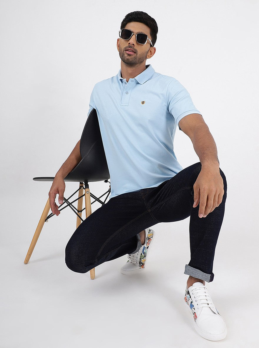 Light Blue Solid Slim Fit Polo T-Shirt | JadeBlue