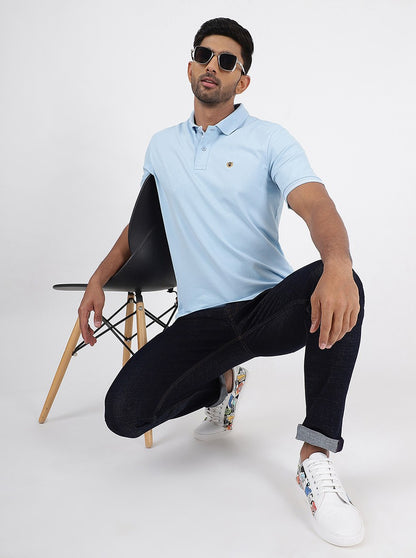 Light Blue Solid Slim Fit Polo T-Shirt | JadeBlue