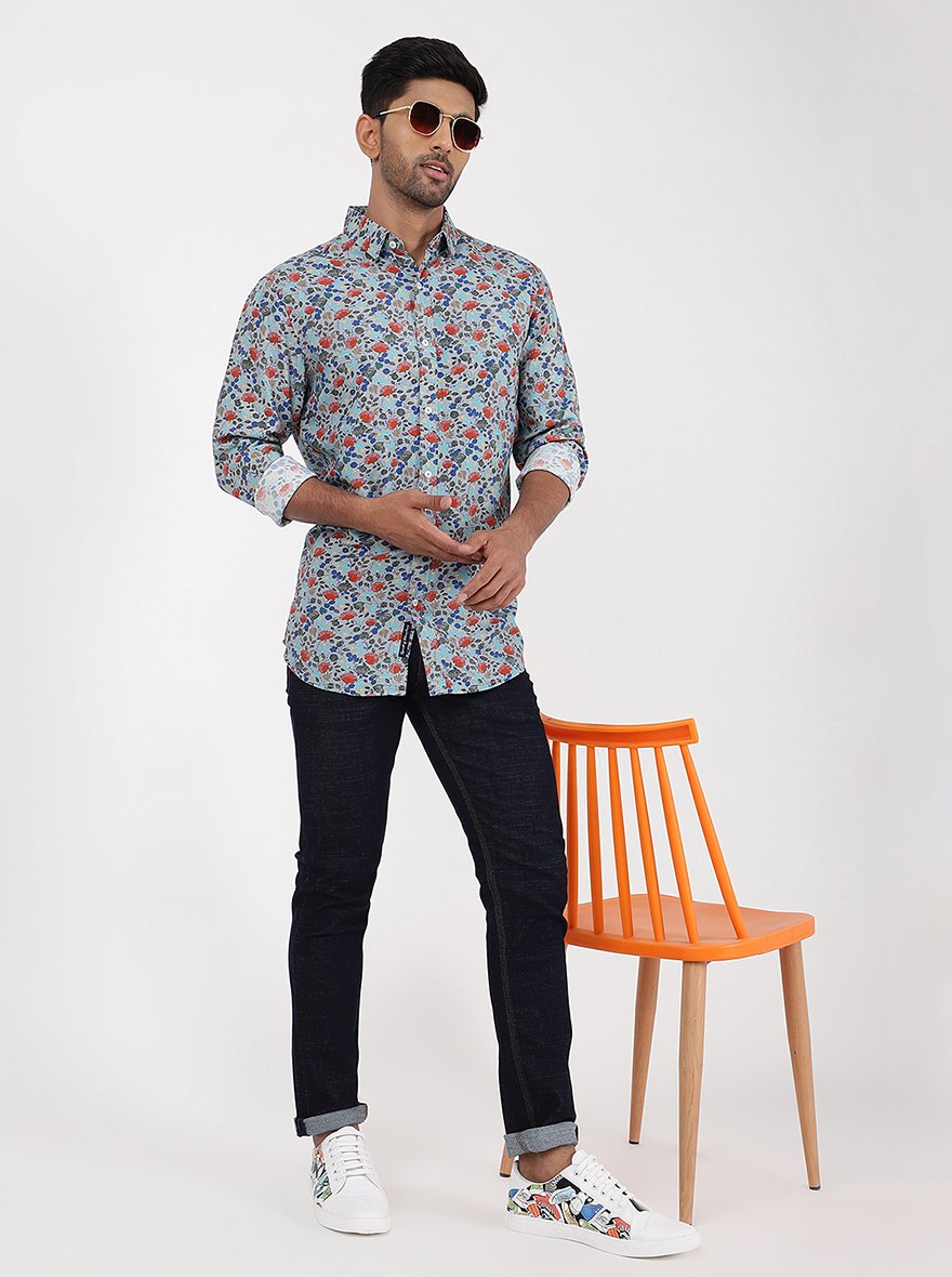 Multicolor Printed Slim Fit Casual Shirt | JadeBlue