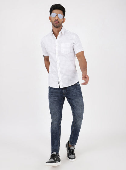 White Checked Slim Fit Casual Shirt | JadeBlue