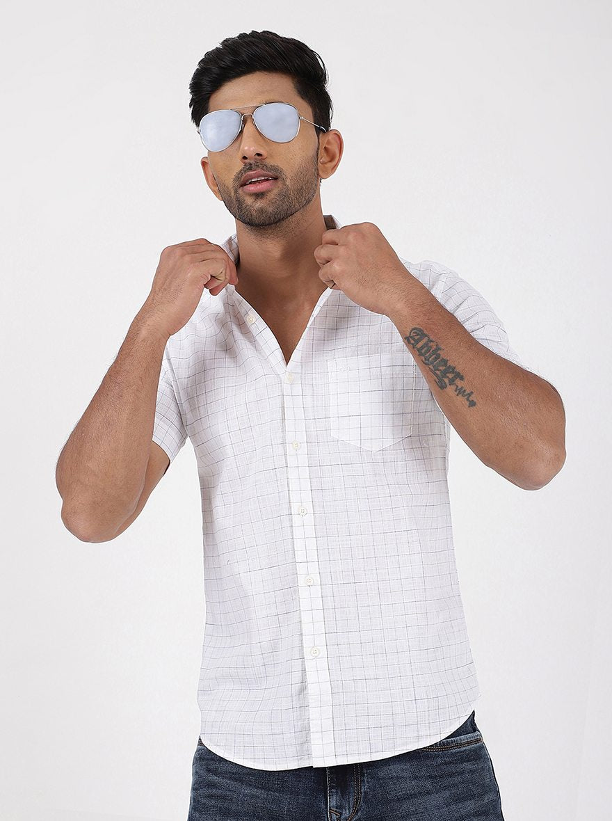 White Checked Slim Fit Casual Shirt | JadeBlue