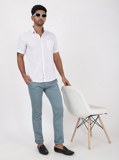 White Checked Slim Fit Casual Shirt | JadeBlue