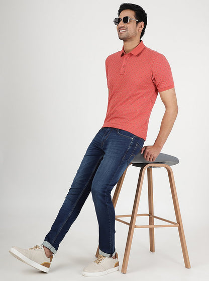 Pink Printed Slim Fit Polo T-Shirt | JadeBlue