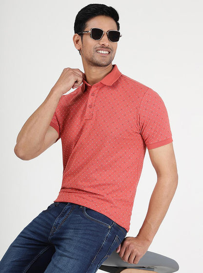 Pink Printed Slim Fit Polo T-Shirt | JadeBlue