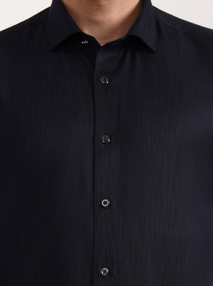 Navy Blue Solid Slim Fit Party Wear Shirt | Greenfibre
