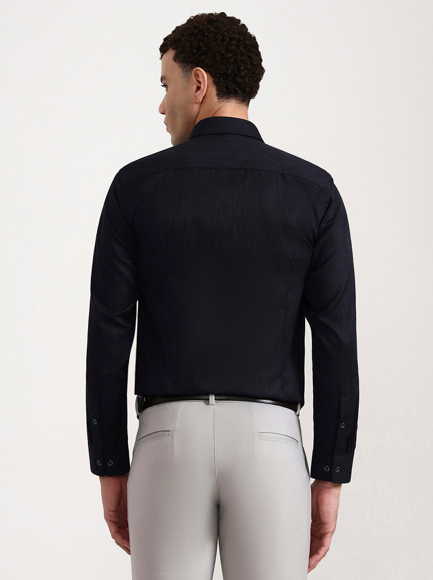 Navy Blue Solid Slim Fit Party Wear Shirt | Greenfibre