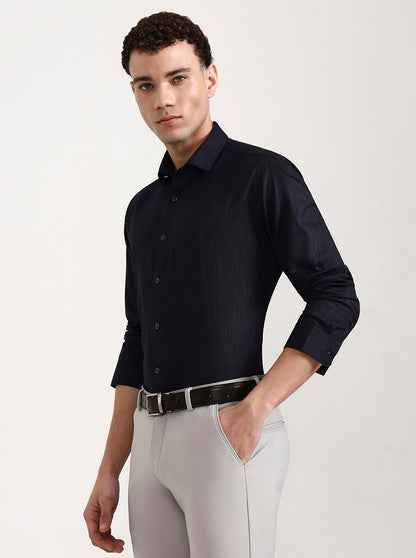 Navy Blue Solid Slim Fit Party Wear Shirt | Greenfibre