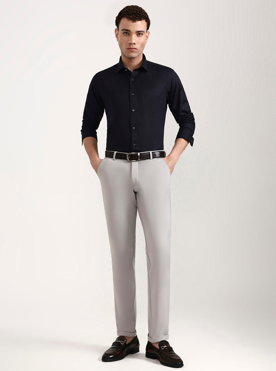 Navy Blue Solid Slim Fit Party Wear Shirt | Greenfibre