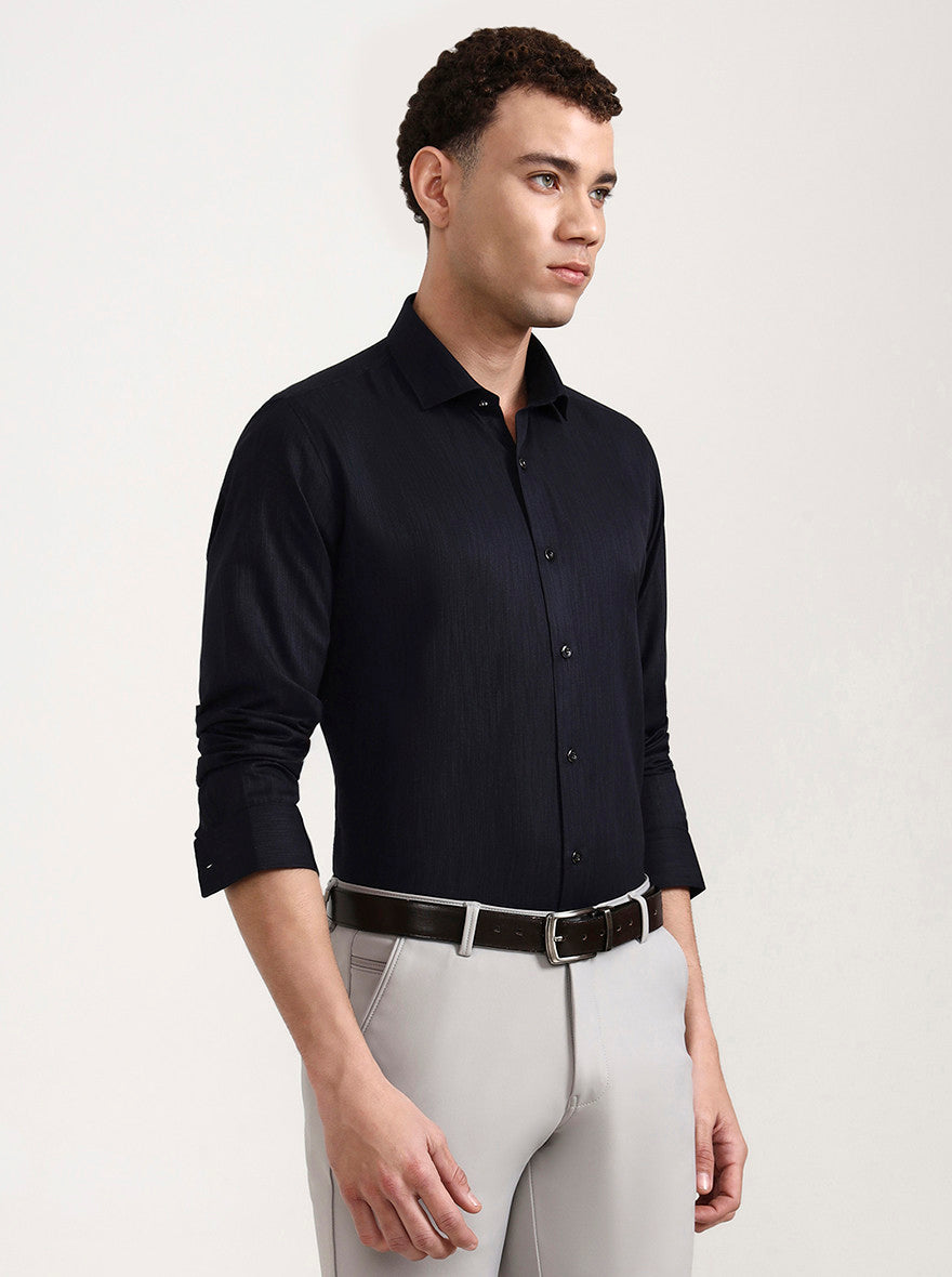 Navy Blue Solid Slim Fit Party Wear Shirt | Greenfibre