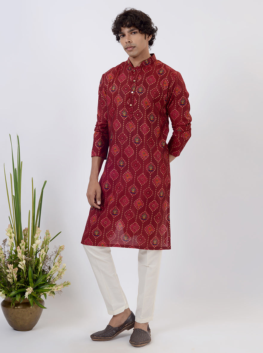 Maroon Printed Kurta | The Kurta Company