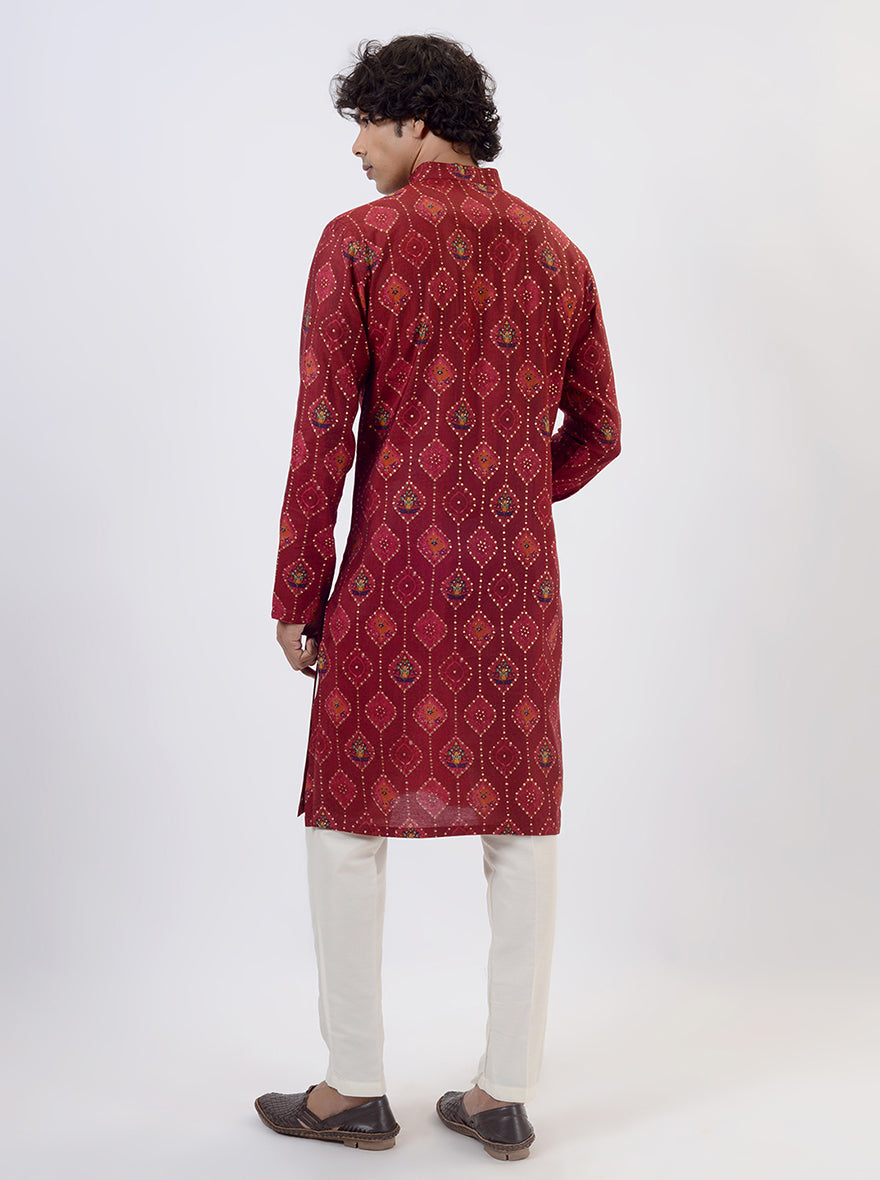 Maroon Printed Kurta | The Kurta Company