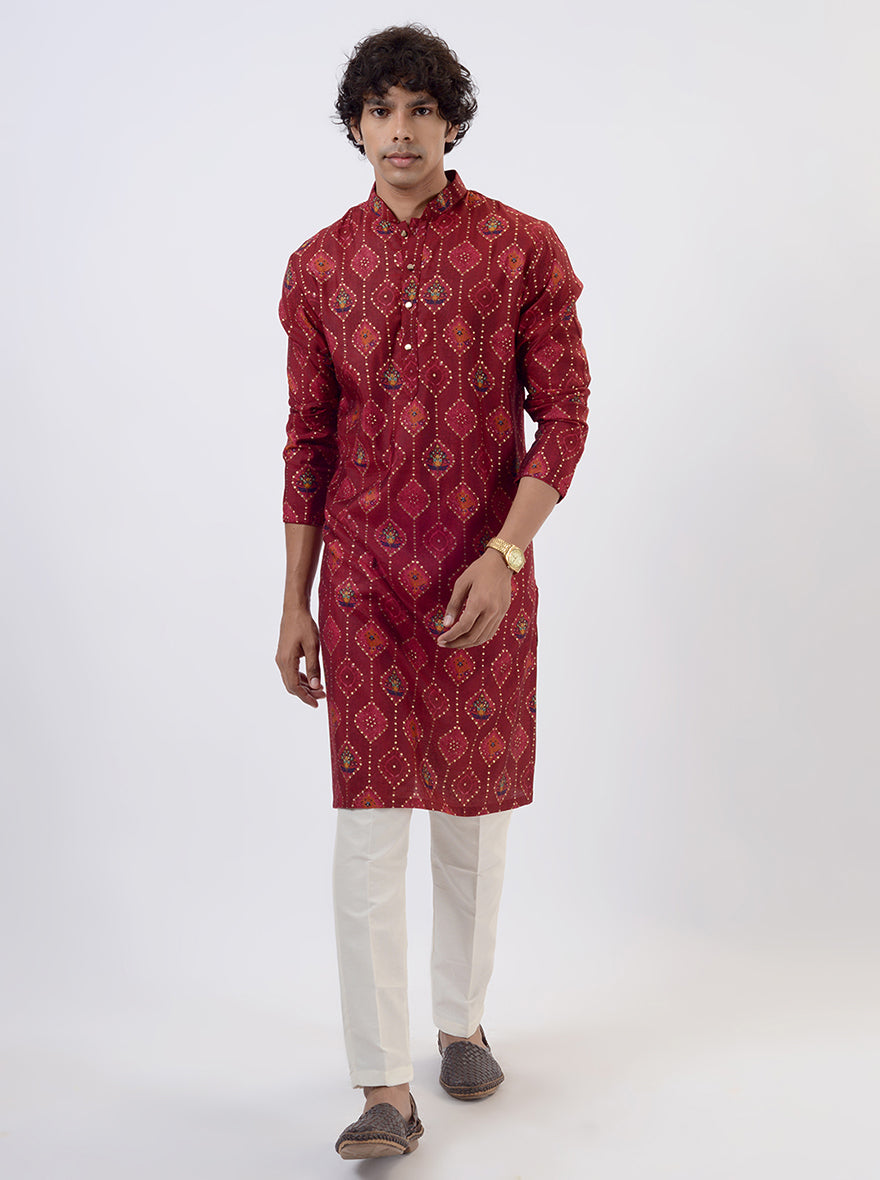 Maroon Printed Kurta | The Kurta Company