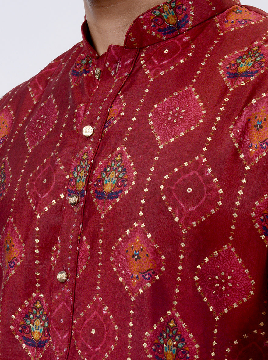 Maroon Printed Kurta | The Kurta Company