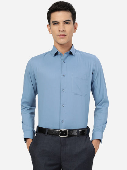Blue Solid Slim Fit Party Wear Shirt | Greenfibre