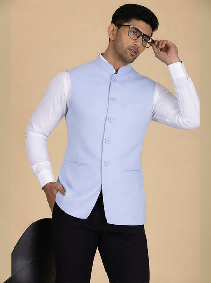 Light Blue Solid Regular Fit Modi Jacket | JadeBlue