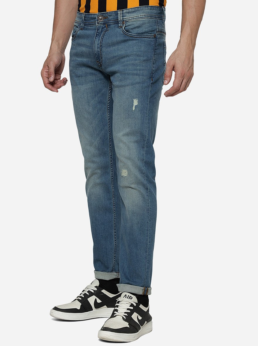 Cloud Blue Washed Slim Fit Jeans | JadeBlue