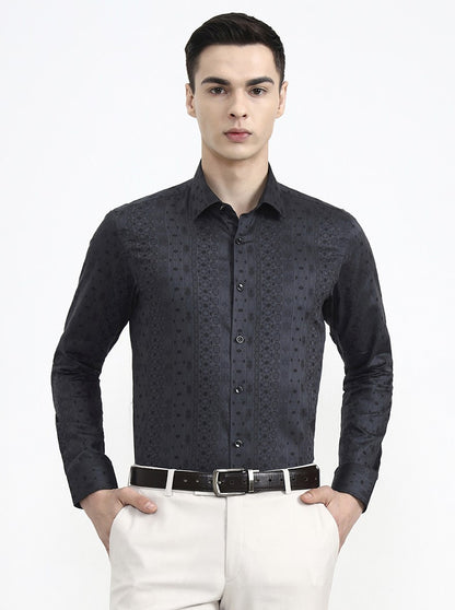 Greyish Green Printed Slim Fit Party Wear Shirt | Wyre