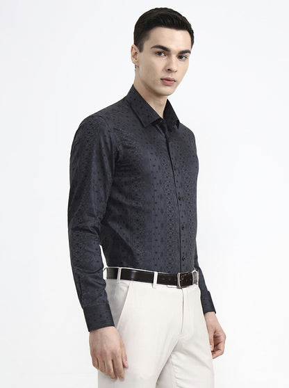 Greyish Green Printed Slim Fit Party Wear Shirt | Wyre