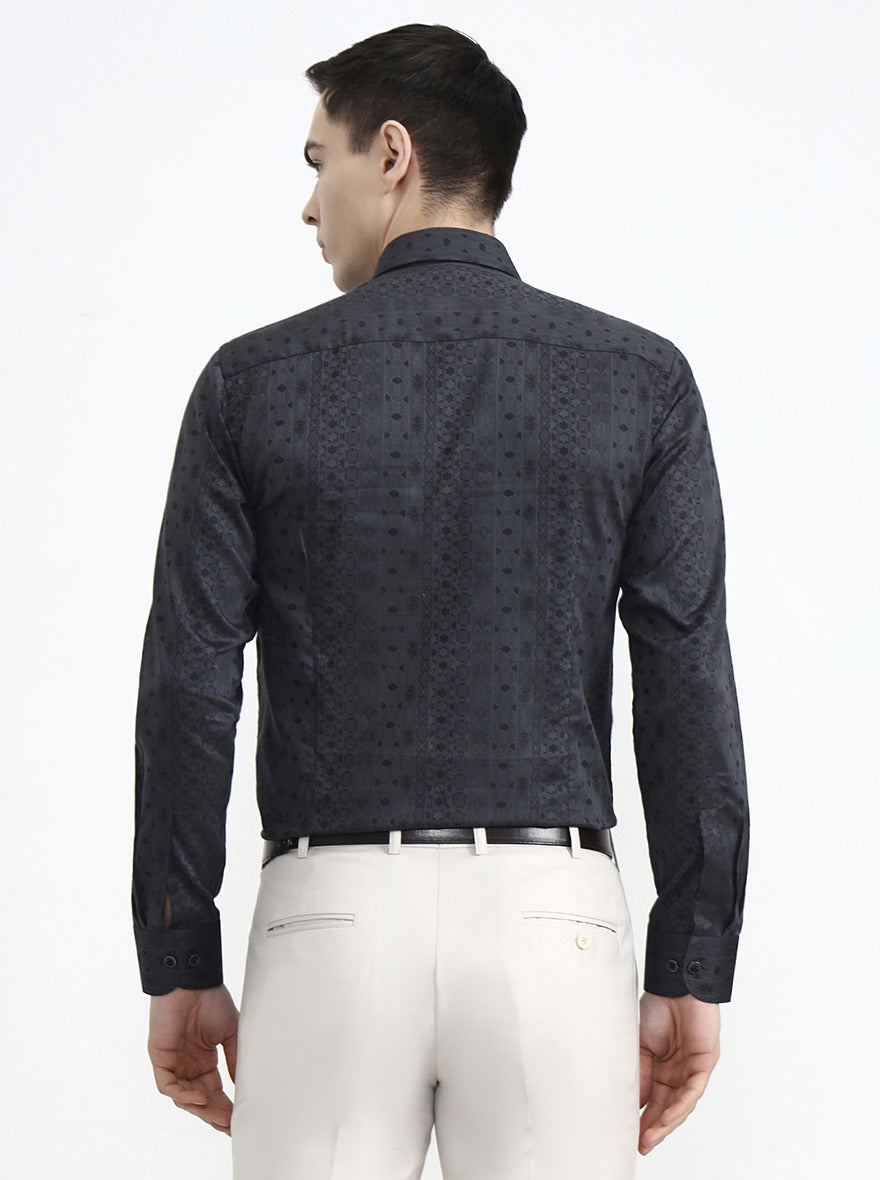 Greyish Green Printed Slim Fit Party Wear Shirt | Wyre
