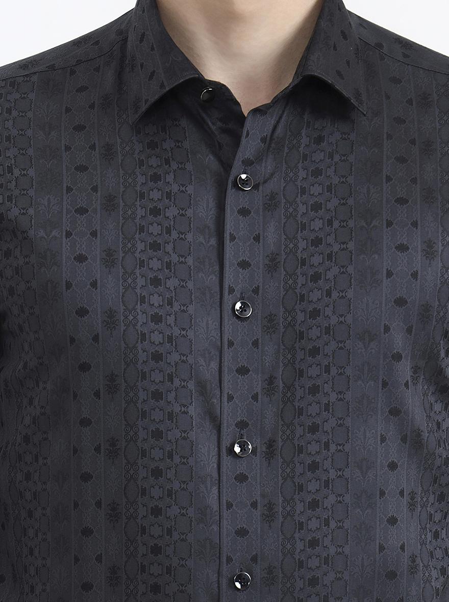 Greyish Green Printed Slim Fit Party Wear Shirt | Wyre