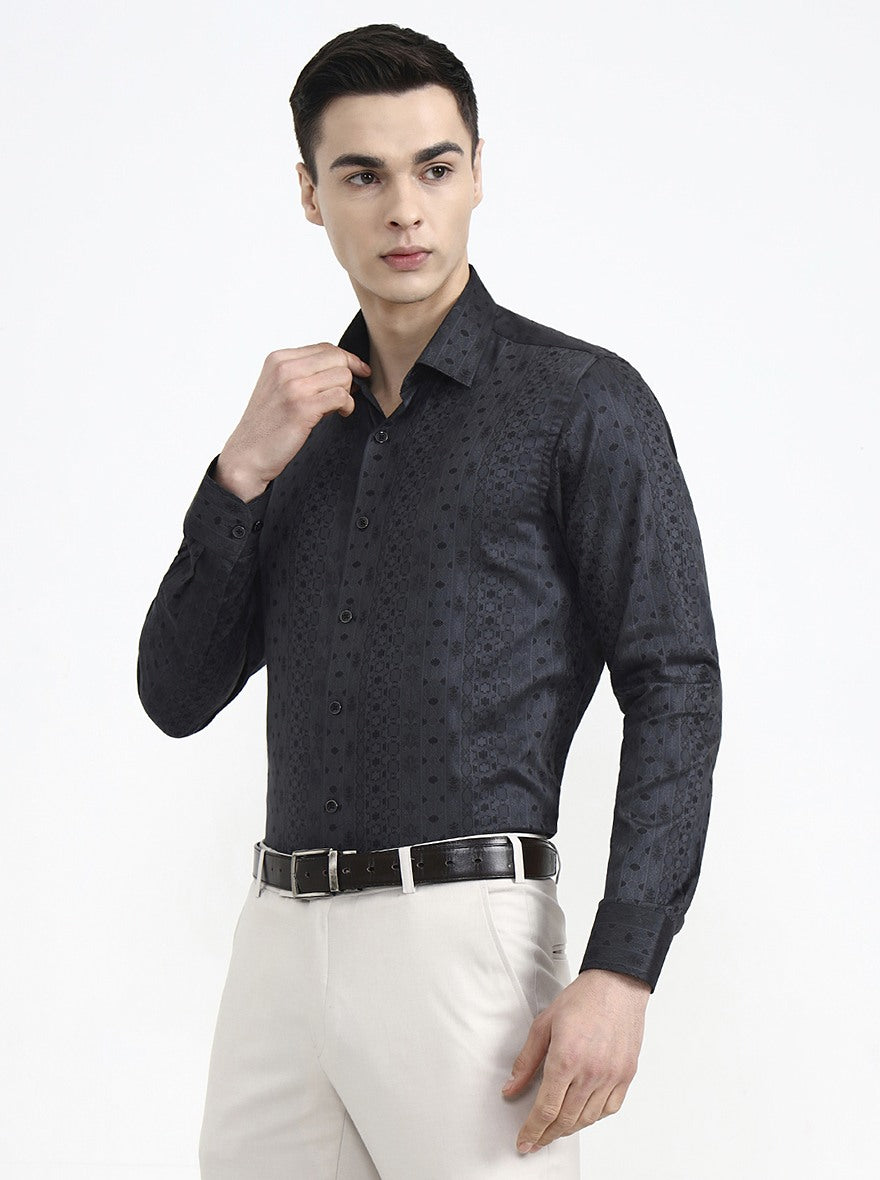 Greyish Green Printed Slim Fit Party Wear Shirt | Wyre