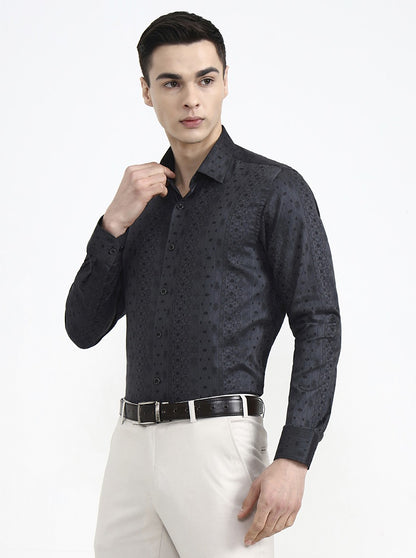 Greyish Green Printed Slim Fit Party Wear Shirt | Wyre