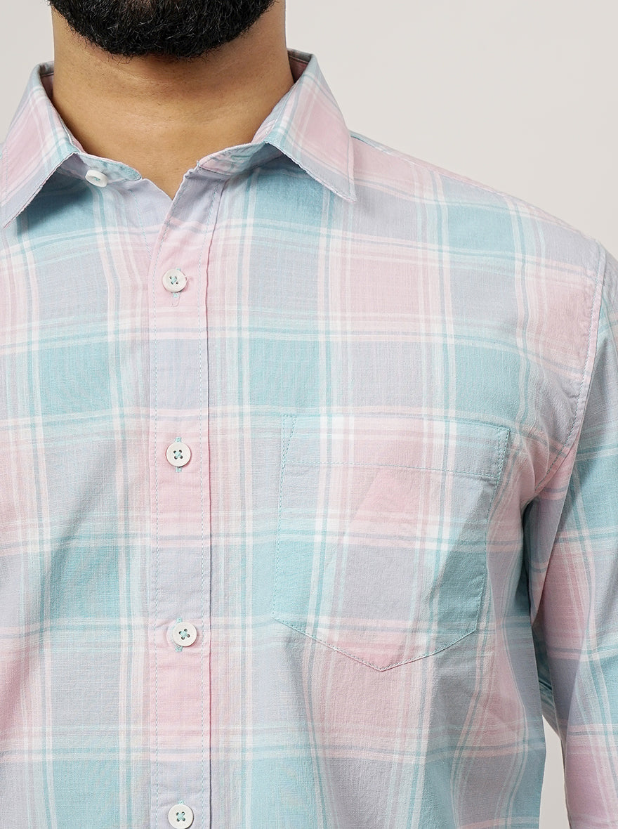 Pink Checked Slim Fit Casual Shirt | Greenfibre