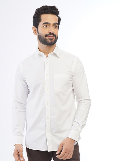White Solid Slim Fit Casual Shirt | JadeBlue